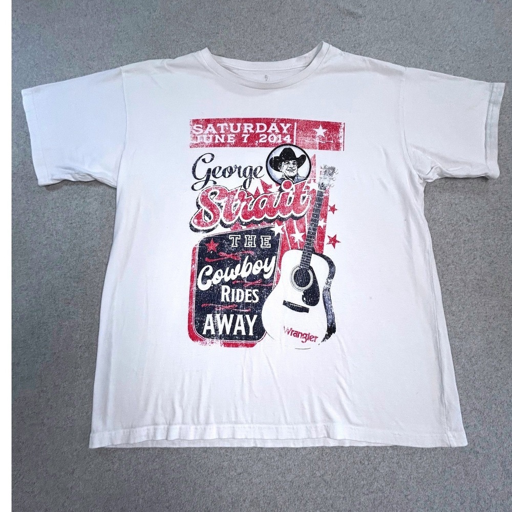 George Strait Cowboy Rides‎ Away Tour 2014 T Shirt Mens M White Wrangler Country
